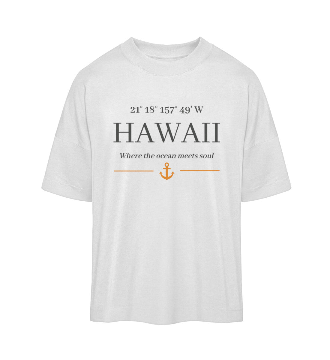 Oversized Shirt Navy mit HAWAII-Print & Koordinaten – maritimer, nachhaltiger Look für Herren in Weiß (White-3) von www.digiuliano.com