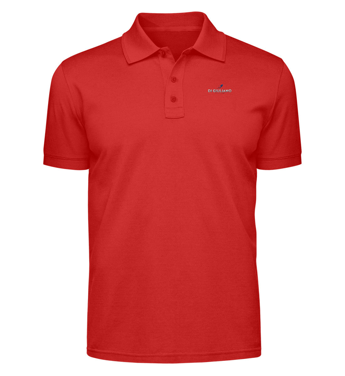 Herren Poloshirt in Dunkelblau in Rot (Fire Red-1565) ) mit Di Giuliano Stickerei auf der Brust von www.digiuliano.com