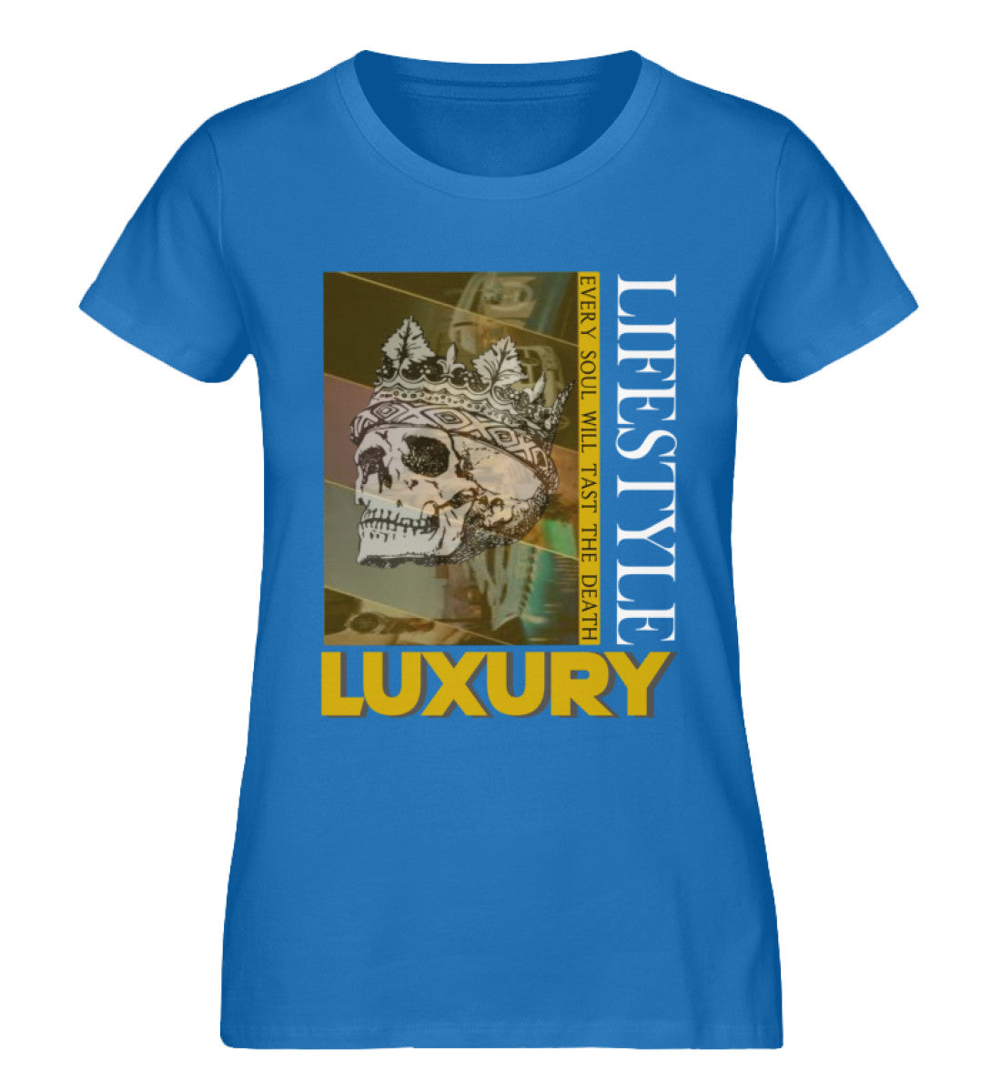 Jet Set Premium Organic Damen-T-Shirt aus 100% Bio-Baumwolle mit LUXURY-LIFESTYLE-Design – Luxus und Nachhaltigkeit in Royal Blue-6886 von www.digiuliano.com