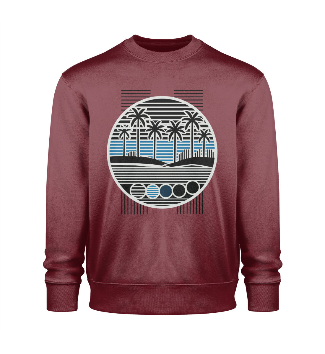 Maritimer Organic Sweater – Nachhaltig aus Bio-Baumwolle in Burgundy-6883 mit Palmen Aufdruck von www.digiuliano.com