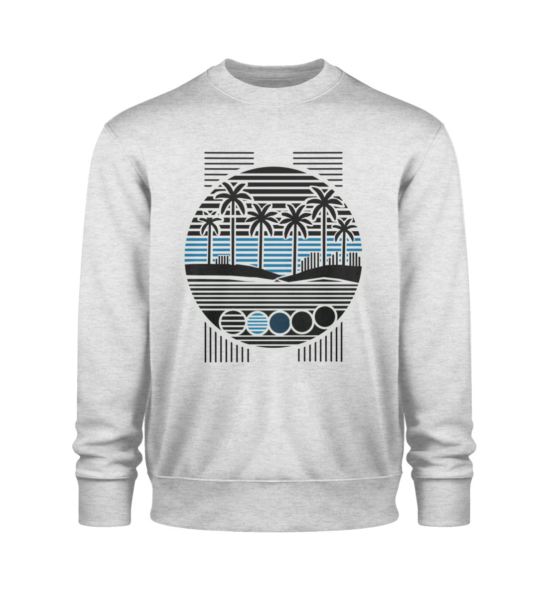 Maritimer Organic Sweater – Nachhaltig aus Bio-Baumwolle in Heather Grey-6892 mit Palmen Aufdruck von www.digiuliano.com