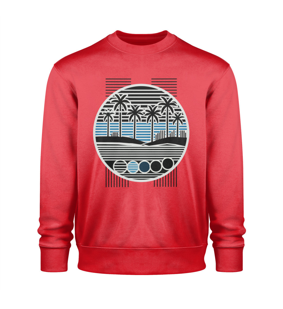 Maritimer Organic Sweater – Nachhaltig aus Bio-Baumwolle in Red-6882 mit Palmen Aufdruck von www.digiuliano.com