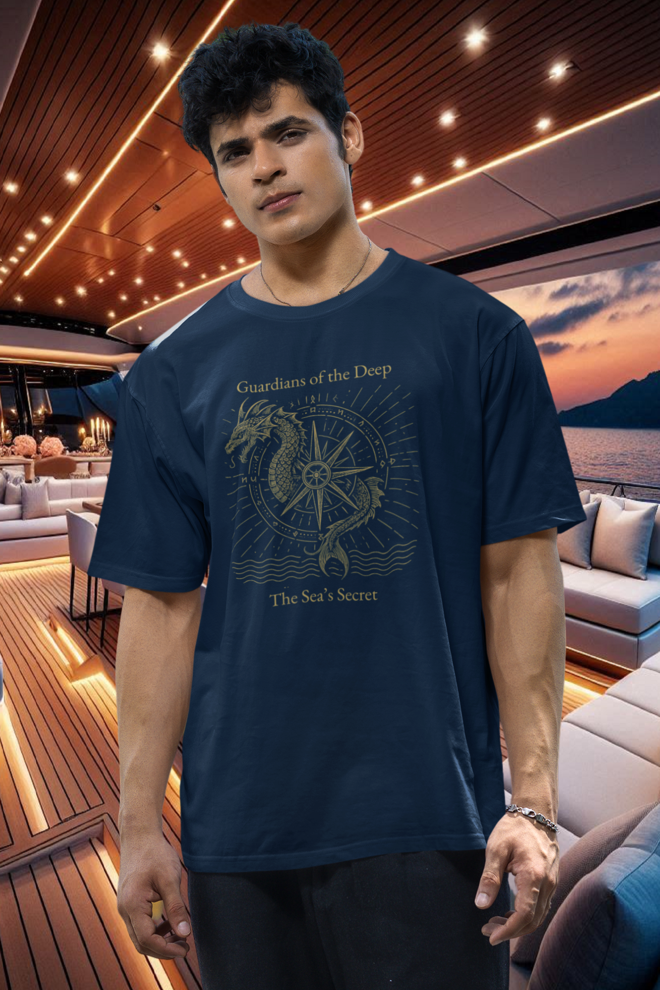 Maritimes Bio-T-Shirt in Navy Blue mit ‘Guardians of the Deep’-Print von www.digiuliano.com