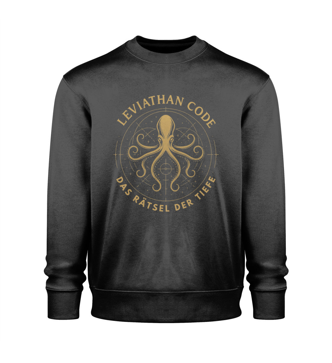 Leviathan Code Sweater mit maritimem Motiv in Gold auf Unisex Organic Pullover in Schwarz (Black-16) von www.digiuliano.com