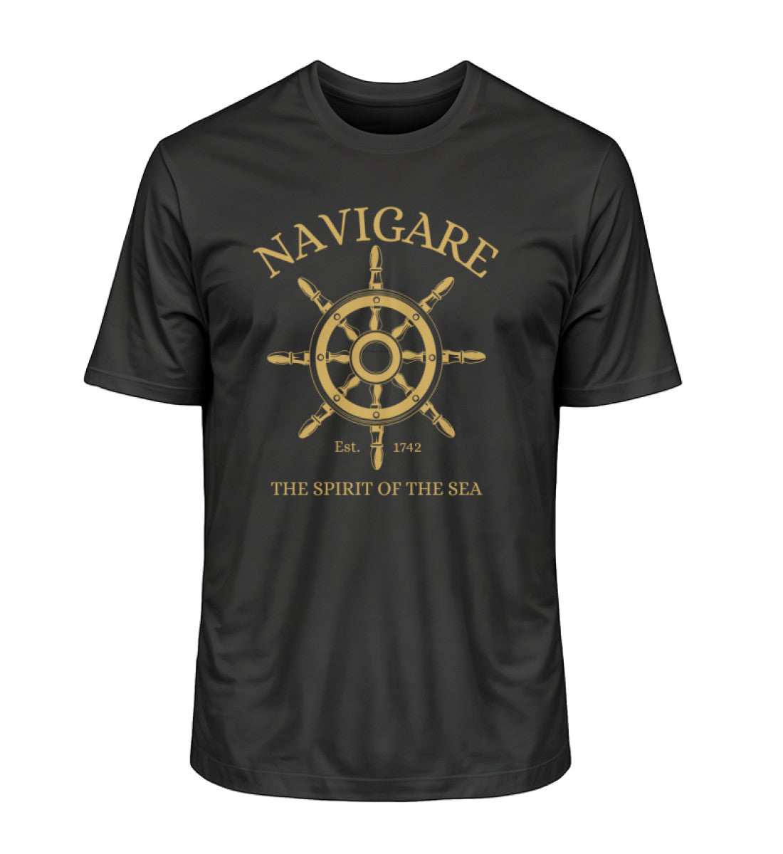 Elegantes Herren Bio T-Shirt mit goldenem Steuerrad-Print – NAVIGARE Design, nachhaltige Luxusmode, aus 100 % Bio-Baumwolle in Schwarz (Black-16) von www.digiuliano.com