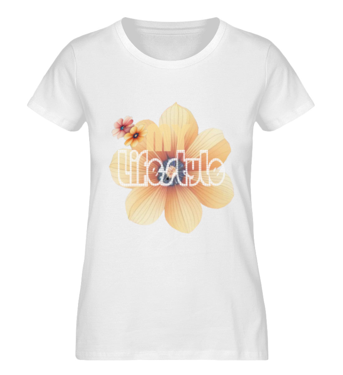 Premium Bio-Baumwolle T-Shirt Damen, nachhaltig, feminine Passform in White-3 mit MY LIFESTYLE Aufdruck von www.digiuliano.com