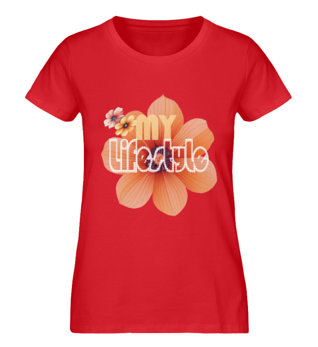 Premium Bio-Baumwolle T-Shirt Damen, nachhaltig, feminine Passform in Red-6882  mit MY LIFESTYLE Aufdruck von www.digiuliano.com