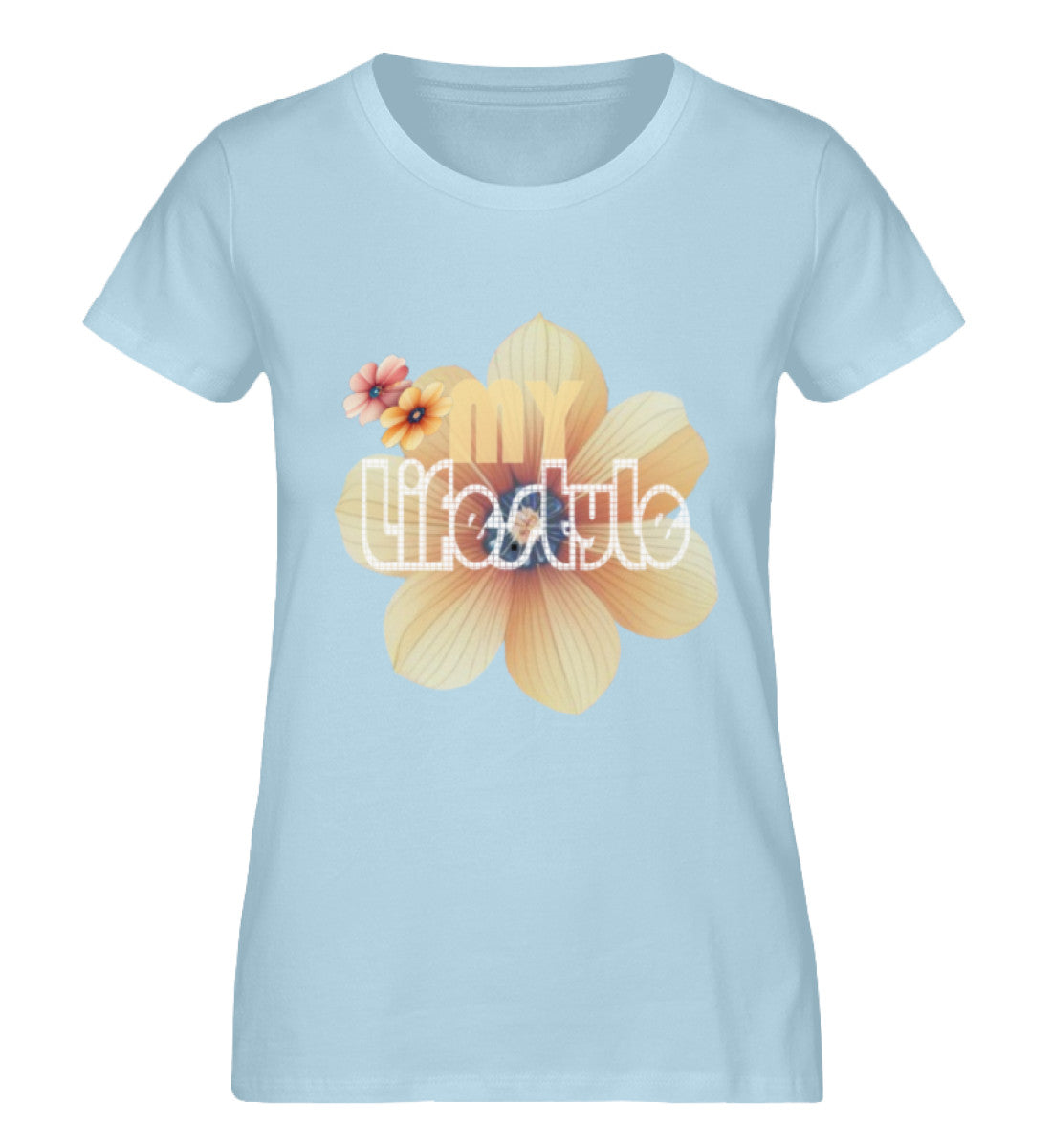 Premium Bio-Baumwolle T-Shirt Damen, nachhaltig, feminine Passform in Sky Blue-6888  mit MY LIFESTYLE Aufdruck von www.digiuliano.com