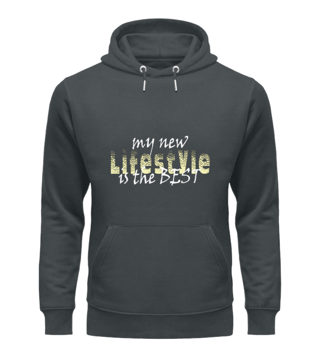 Unisex Bio Hoodie für Damen mit dem Aufdruck „My Lifestyle is the best", in Grau (India Ink Grey-7147) von www.digiuliano.com