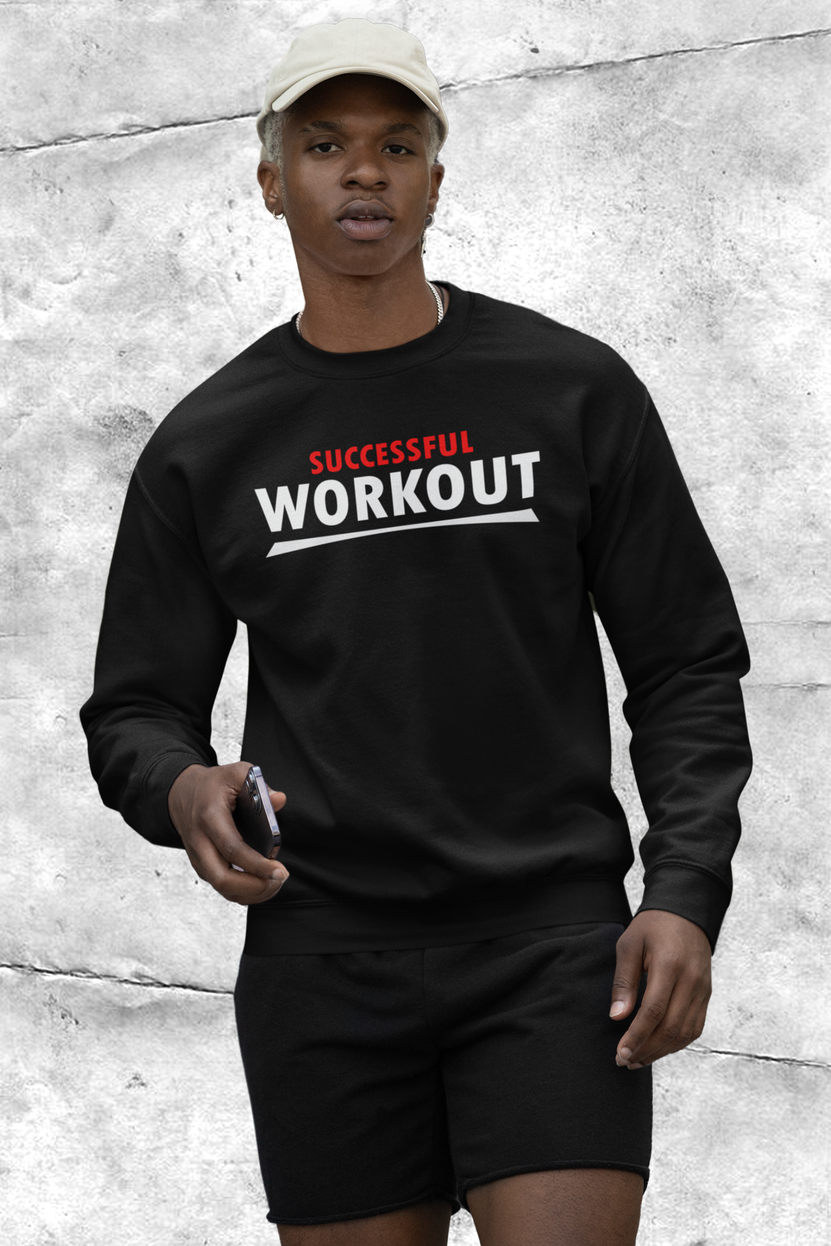 Unisex Organic Sweatshirt Herren in Black-16 mit SUCCESSFUL WORKOUT Aufdruck von www.digiuliano.com