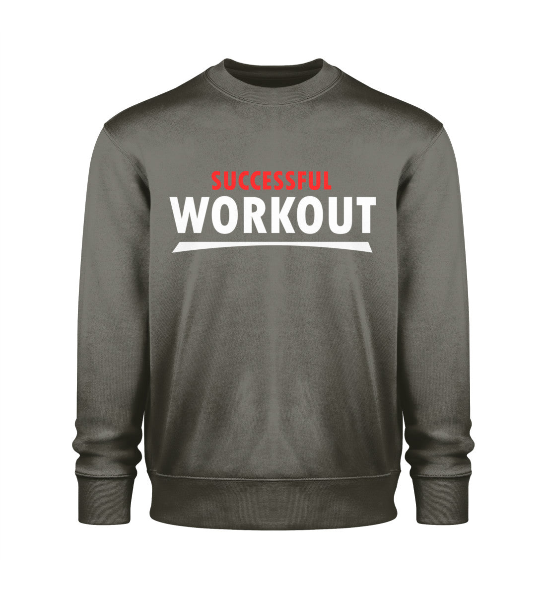 Unisex Organic Sweatshirt Herren – Nachhaltig, Bequem & Aus 100% Bio-Baumwolle in Khaki-7151 mit SUCCESSFUL-WORKOUT Aufdruck von www.digiuliano.com
