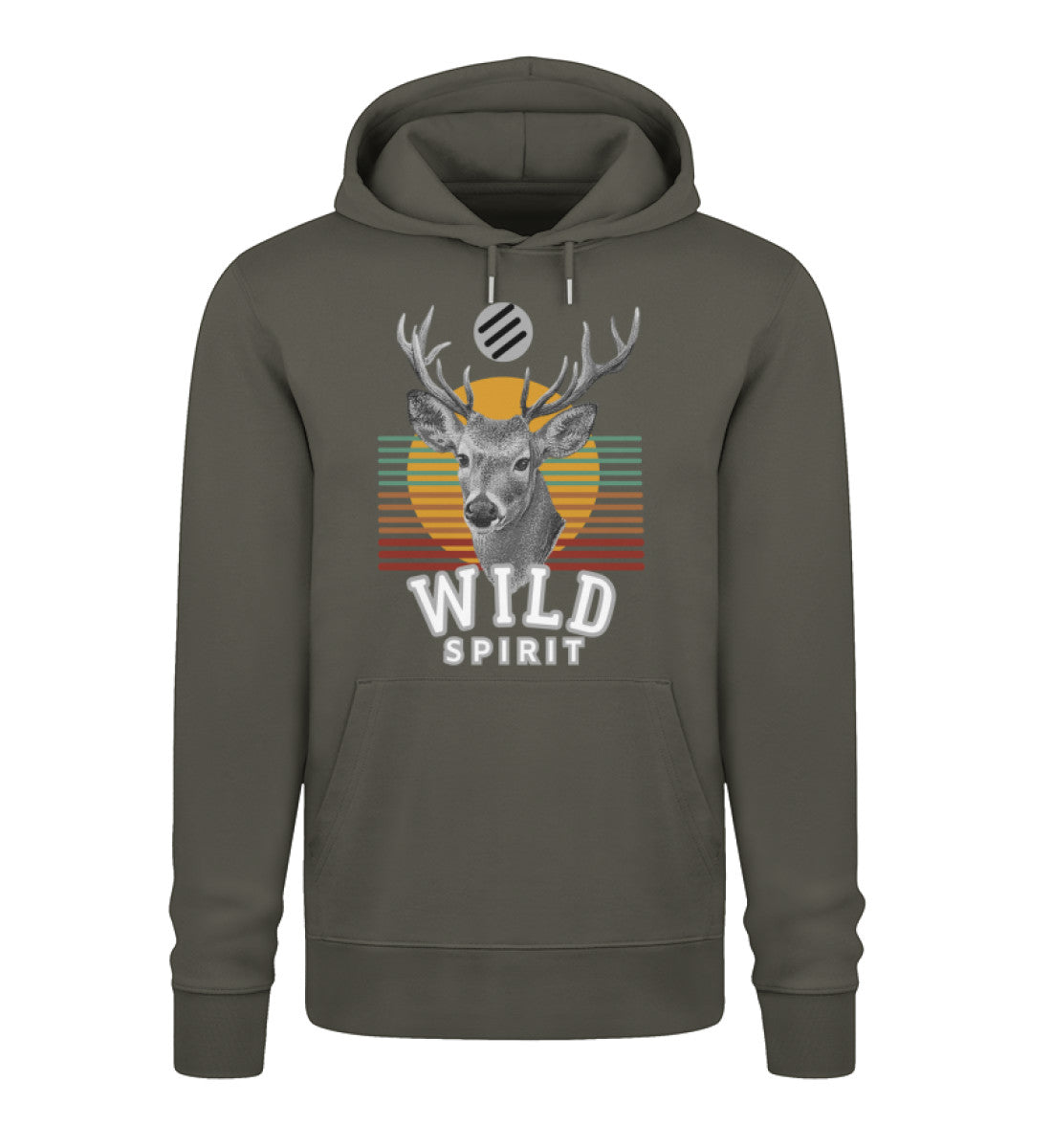 Unisex_Premium_Organic_Hoodies_Herren_100_Bio-Baumwolle_WILD-SPIRIT in Farbe Khaki-7151 mit Aufdruck WILD-SPIRIT von www.digiuliano.com