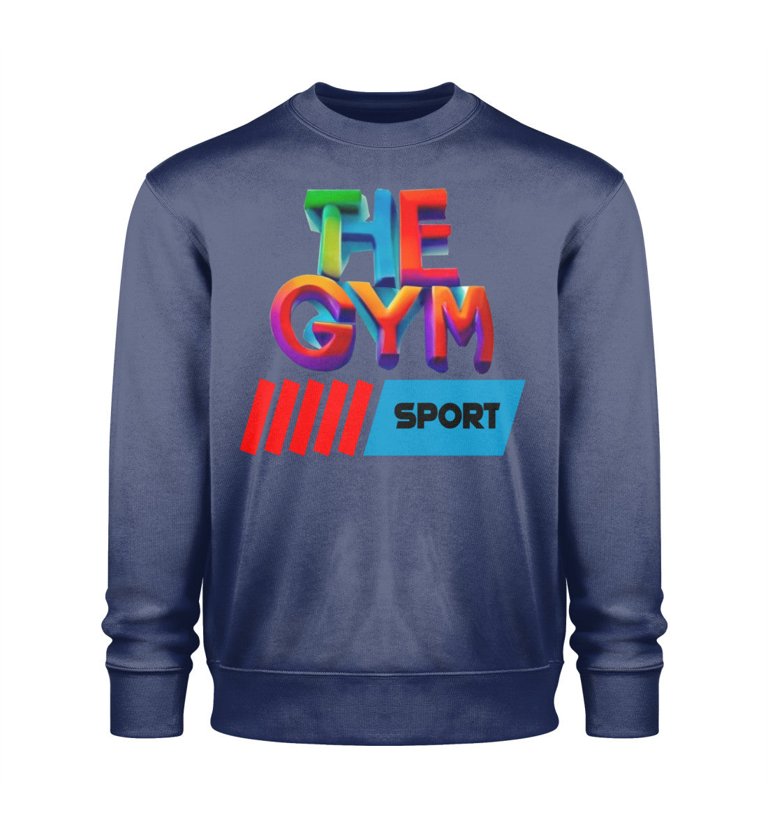 Nachhaltiges Unisex Premium Organic Sweatshirt aus 100% Bio-Baumwolle, Oversized-Schnitt, Rundhalsausschnitt und modernem Design für Damen in Marine (French Navy-6057) mit THE-GYM-SPORT Aufdruck von www.digiuliano.com