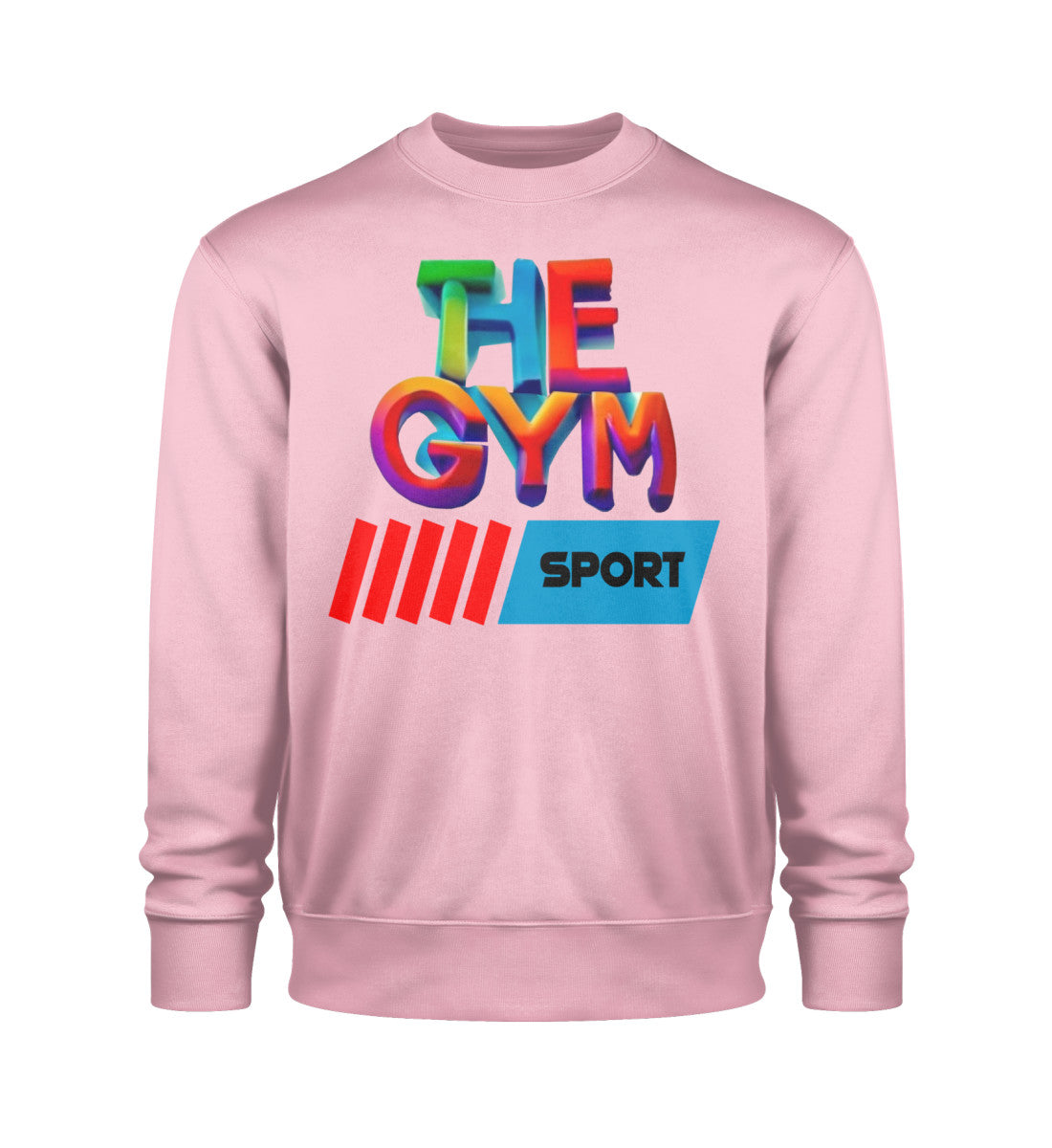 Nachhaltiges Unisex Premium Organic Sweatshirt aus 100% Bio-Baumwolle, Oversized-Schnitt, Rundhalsausschnitt und modernem Design für Damen in Pink (Cotton Pink-6903) mit THE-GYM-SPORT Aufdruck von www.digiuliano.com