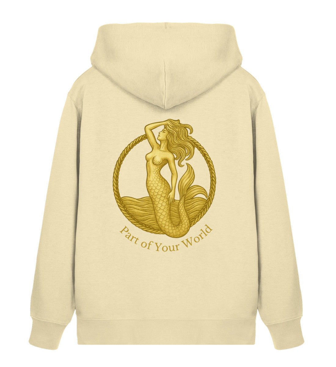 Nachhaltiger Zipper Hoodie mit goldenem Meerjungfrau-Print – Part of Your World – Bio-Baumwolle & recyceltes Polyester in Natur (Natural Raw-7131) Rückenteil von www.digiuliano.com