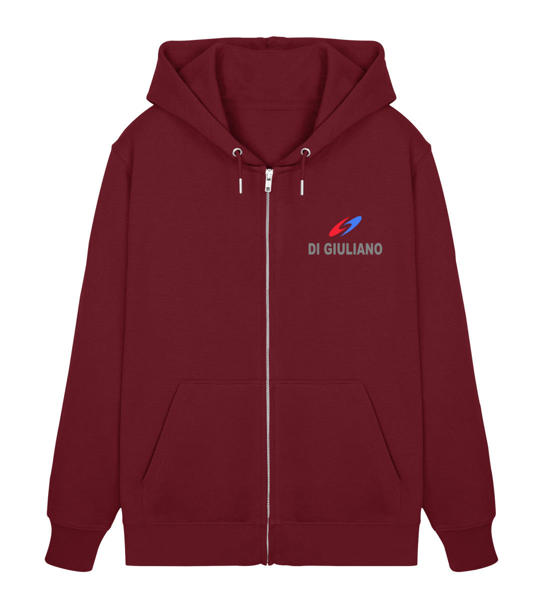Nachhaltiger Zipper Hoodie mit goldenem Meerjungfrau-Print – Part of Your World – Bio-Baumwolle & recyceltes Polyester in Dunkelrot (Burgundy-6883) Vorderteil von www.digiuliano.com