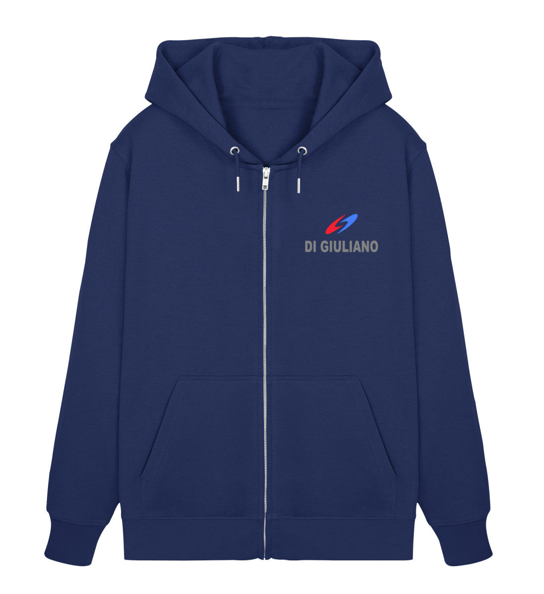 Nachhaltiger Zipper Hoodie mit goldenem Meerjungfrau-Print – Part of Your World – Bio-Baumwolle & recyceltes Polyester in Marine (French Navy-6057) Vorderteil von www.digiuliano.om