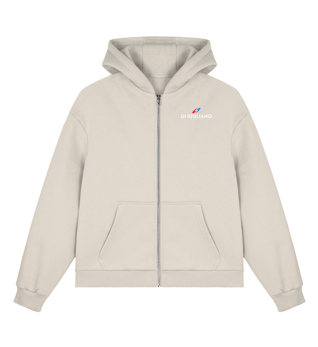 Sand maritimer Boxcut Zipper mit Metall-Reißverschluss, Kängurutasche und kleinem bedruckten Logo auf der Brust. (White Sand-7345) www.digiuliano.com