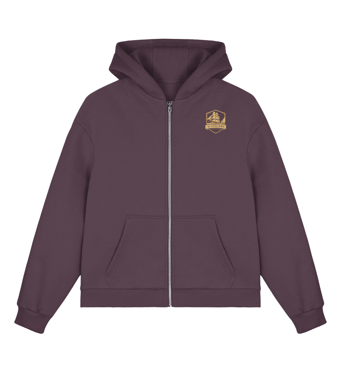Pflaumenlila maritimer Boxcut Zipper mit Metall-Reißverschluss, Kängurutasche und kleinem bedruckten DI GIULIANO Logo auf der Brust. (Plum Purple-7351) www.digiuliano.com