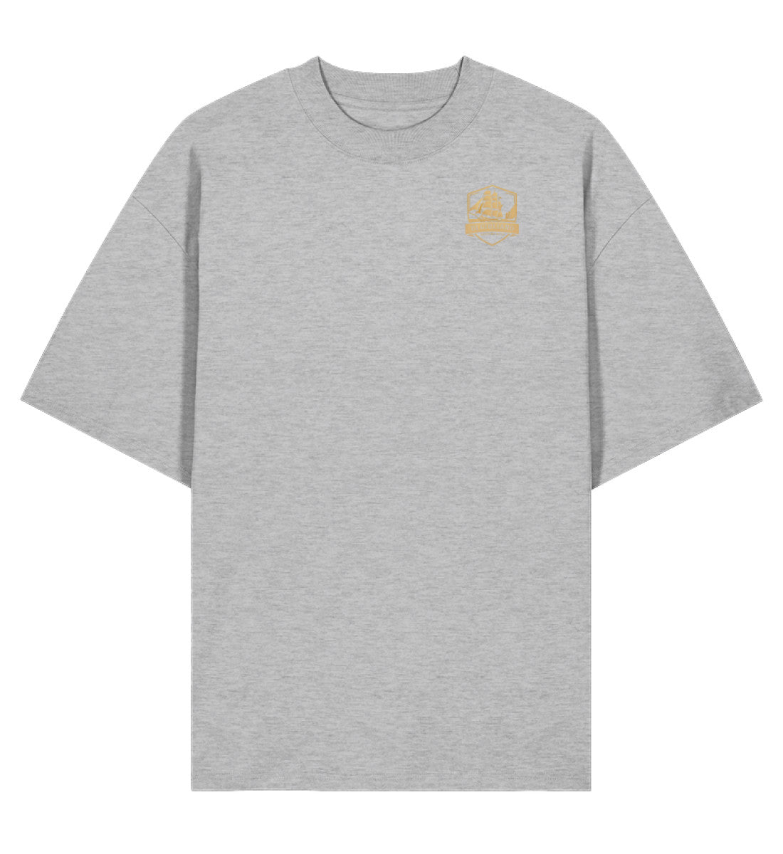Graumeliert maritimes Organic Oversized T-Shirt Vorderansicht aus 100 % Bio-Baumwolle mit lockerem Schnitt und dezentem „DI GIULIANO“-Logo auf der Brust. (Heather Grey-17) www.digiuliano.com