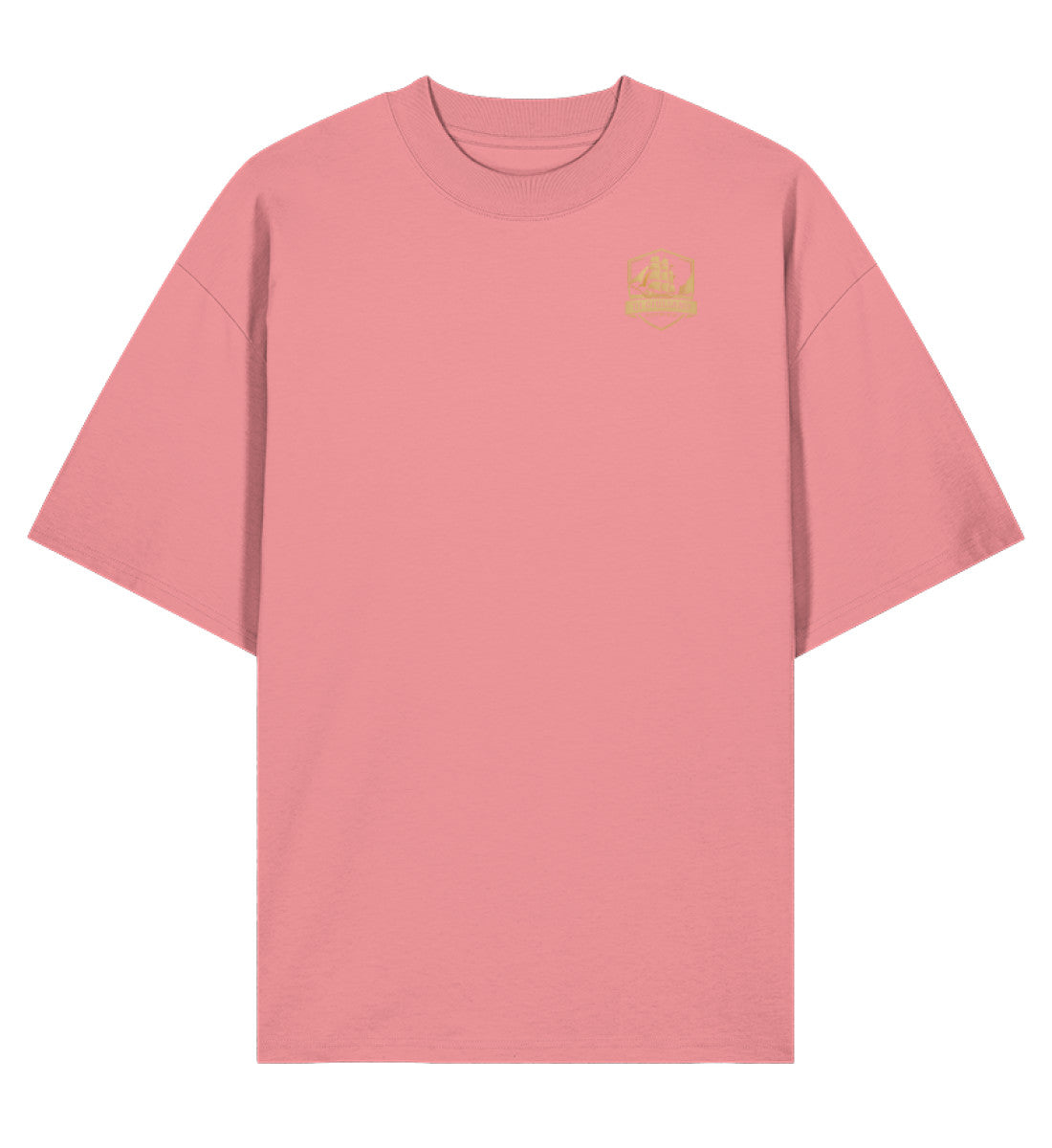 Pink maritimes Organic Oversized T-Shirt Vorderansicht aus 100 % Bio-Baumwolle mit lockerem Schnitt und dezentem „DI GIULIANO“-Logo auf der Brust. (Pink Joy-7379) www.digiuliano.com