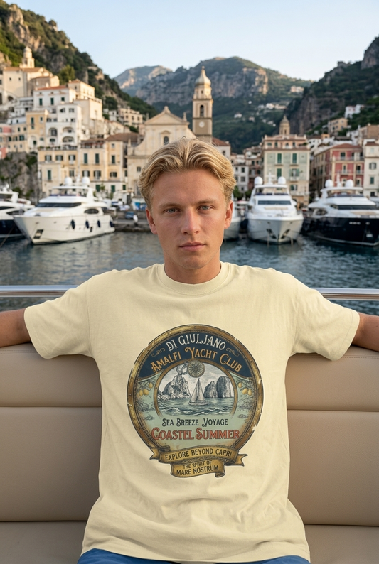 Naturbelassen maritimes Organic Heavy Oversized T-Shirt in der Vorderansicht mit lässigem Schnitt aus schwerer 240 g/m² Bio-Baumwolle. www.digiuliano.com