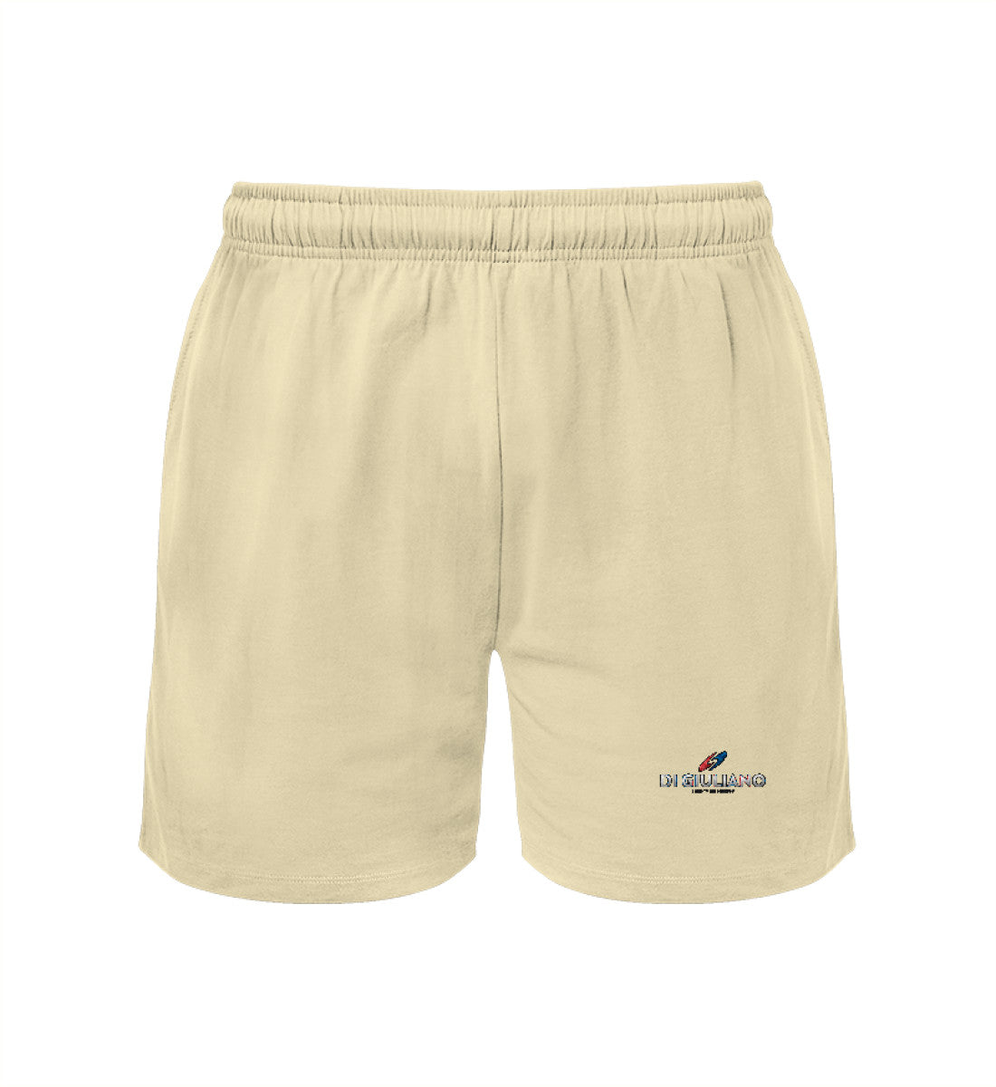 Naturbelassen maritime Unisex Bio Single-Jersey Shorts in der Vorderansicht mit elastischem Bund und versteckter Kordel aus 100% Bio-Baumwolle. (Natural Raw-7131) www.digiuliano.com