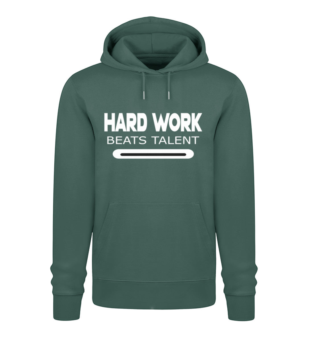 hochwertiger Unisex Organic Hoodie Herren in Glazed Green-7112 mit HARD WORK BEATS TALENT Aufdruck von www.digiuliano.com