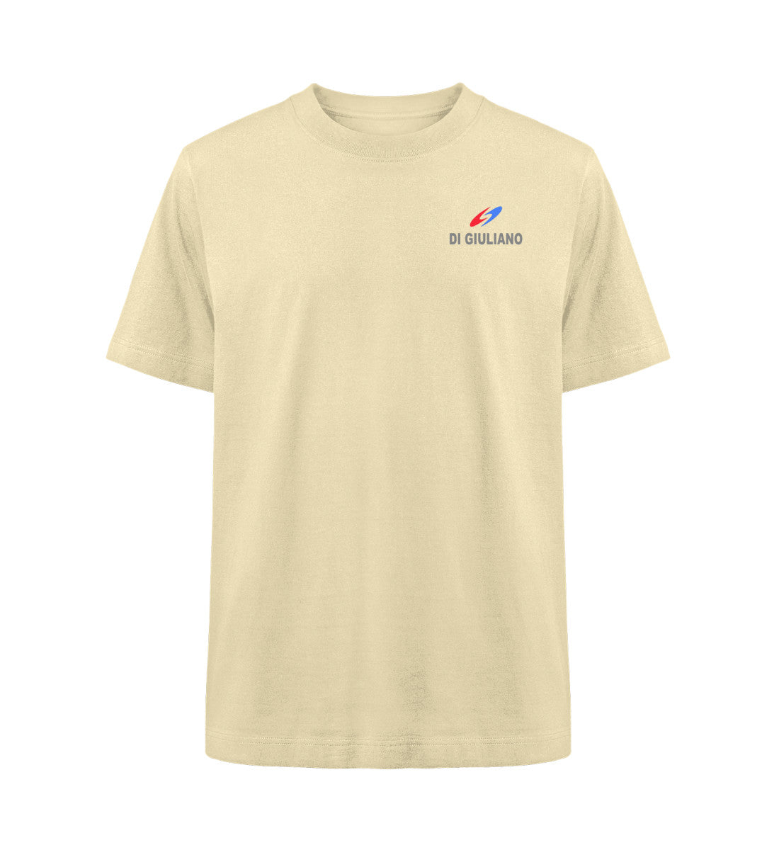 Naturbelassen maritimes Organic Heavy Oversized T-Shirt Vorderansicht aus 100 % Bio-Baumwolle mit lockerem Schnitt und dezentem Marken-Logo auf der Brust. (Natural Raw-7131) www.digiuliano.com