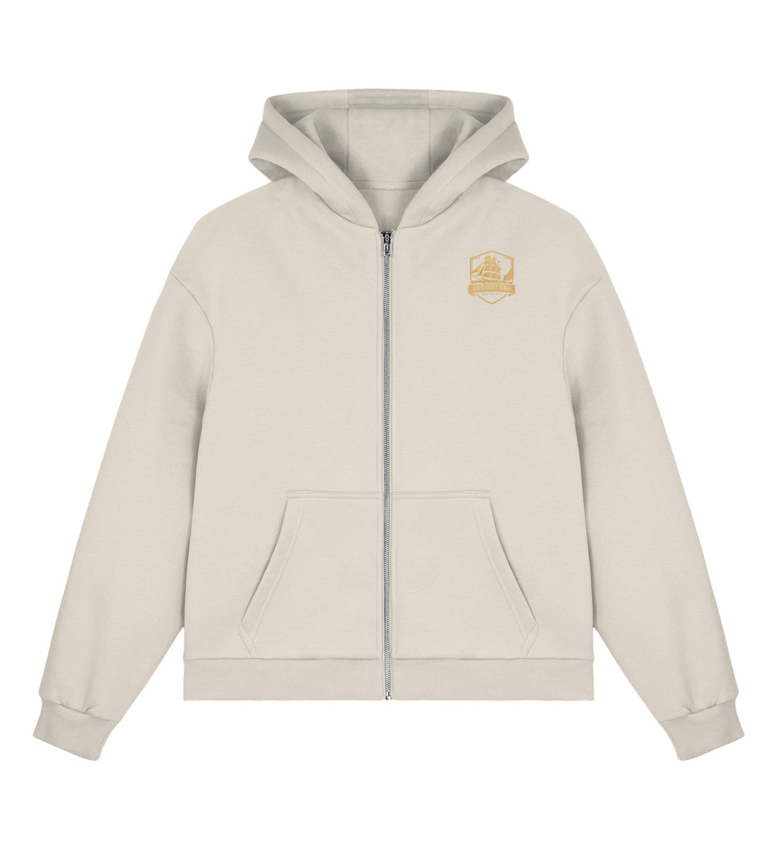 Sand maritimer Boxcut Zipper mit Metall-Reißverschluss, Kängurutasche und kleinem bedruckten DI GIULIANO Logo auf der BrustWhite  (Sand-7345) www.digiuliano.com