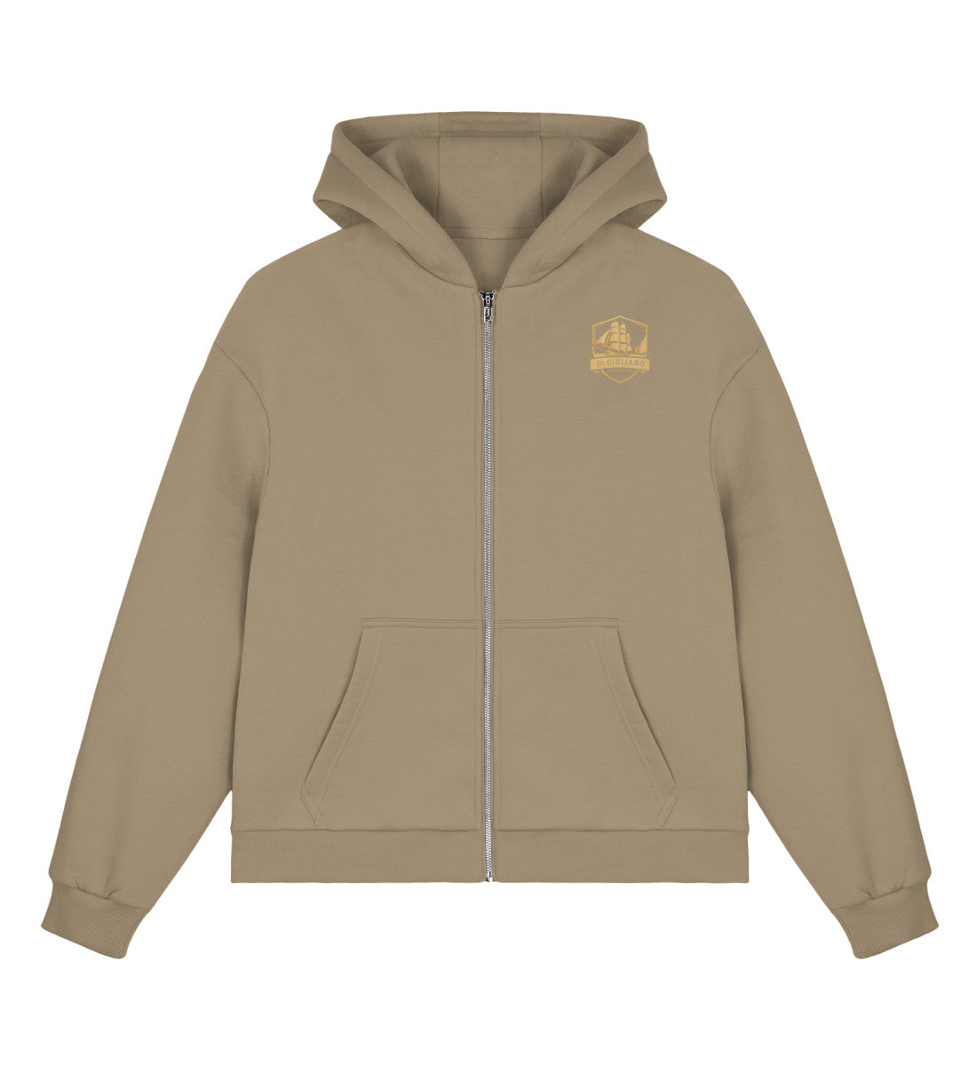 U.Beige maritimer Boxcut Zipper mit Metall-Reißverschluss, Kängurutasche und kleinem bedruckten DI GIULIANO Logo auf der Brust (U. Beige-7347) www.digiuliano.com
