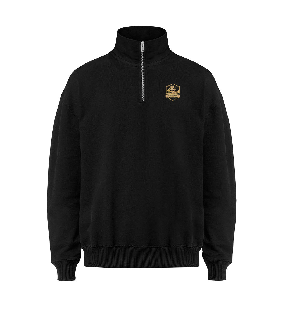 Schwarz maritimer Boxcut Zipper Vorderteil mit Metall-Reißverschluss, Kängurutasche und kleinem bedruckten Logo auf der Brust. (Black-16) www.digiuliano.com
