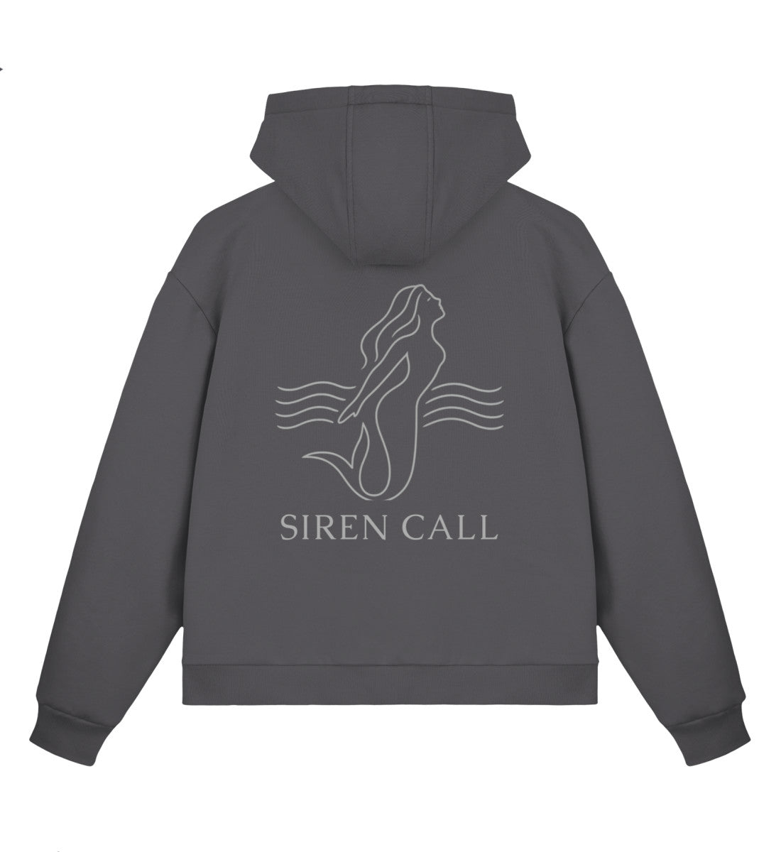 Magnet maritimer Boxcut Zipper mit weißer minimal-Line-Art einer Meerjungfrau in den Wellen und dem Schriftzug „Siren Call“ auf dunklem Hintergrund. (Magnet-7355) www.digiuliano.com