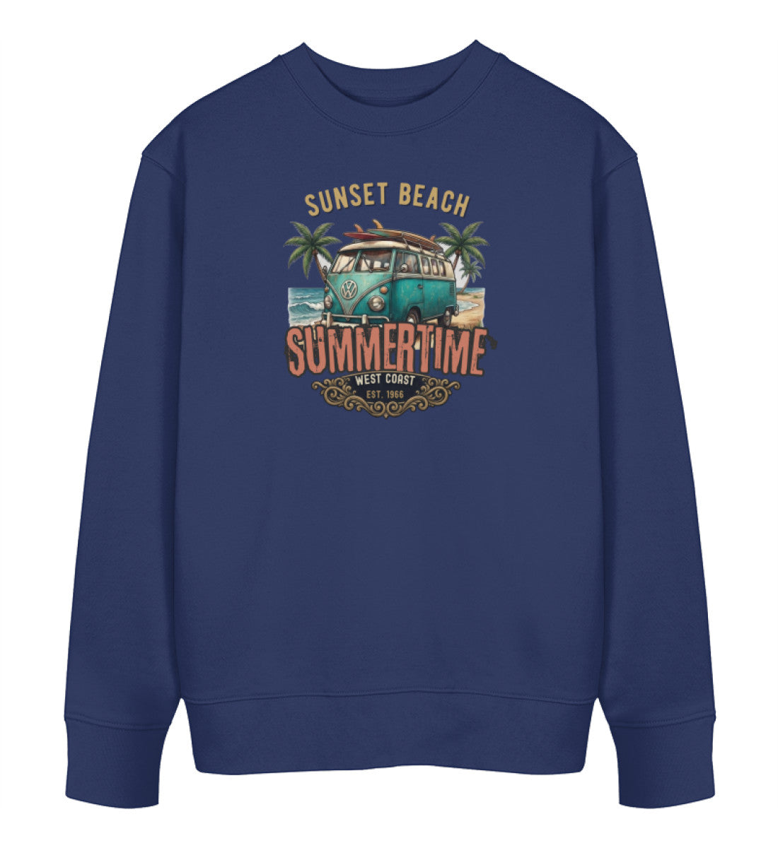 Dunkelblau Maritimer Unisex Bio Sweater in der Vorderansicht mit locker-entspanntem Schnitt, Rundhalsausschnitt und dezentem „DI GIULIANO“-Brust-Emblem. (French Navy-6057) digiuliano.com
