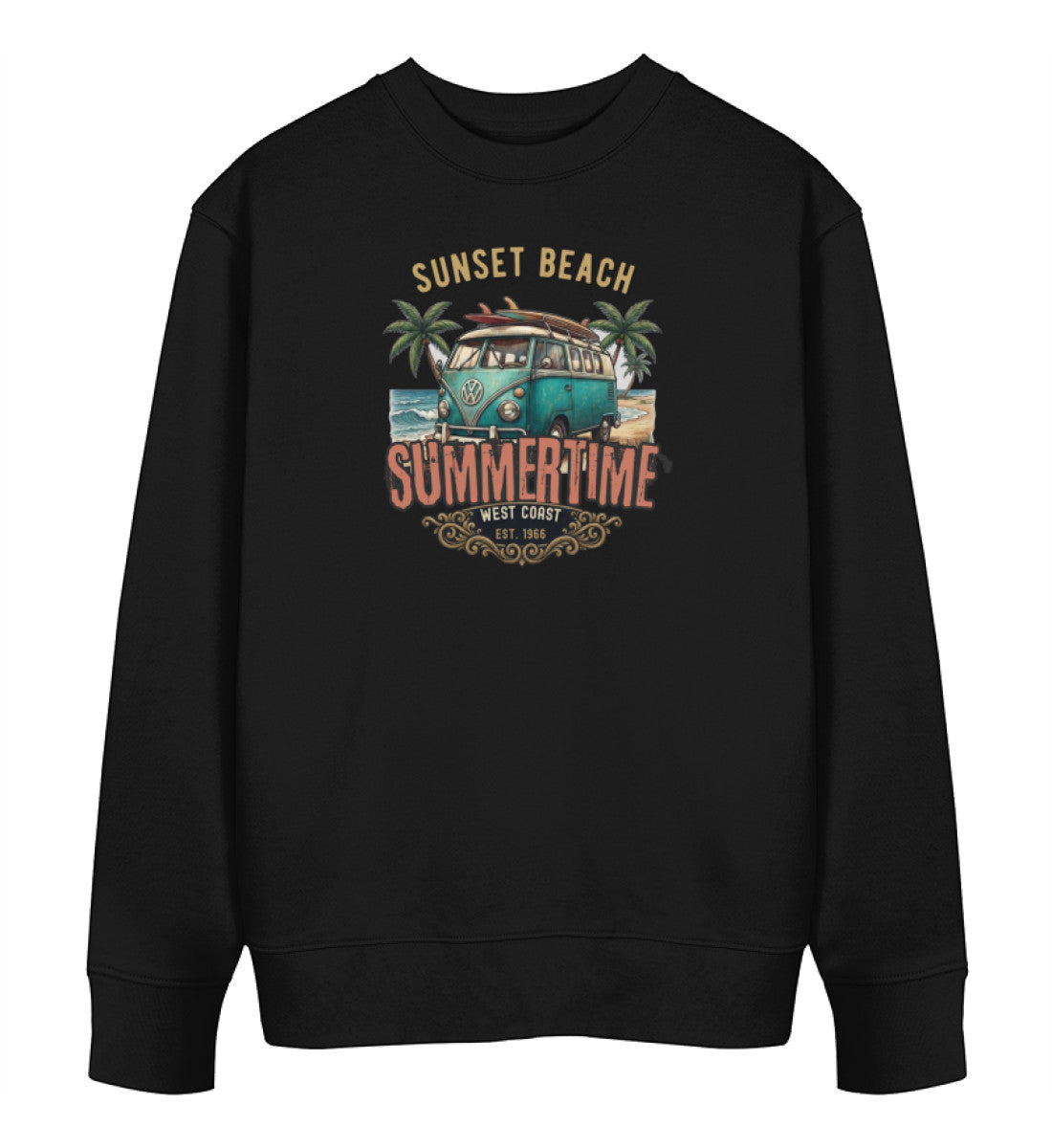 Schwarz Maritimer Unisex Bio Sweater in der Vorderansicht mit locker-entspanntem Schnitt, Rundhalsausschnitt und dezentem „DI GIULIANO“-Brust-Emblem. (Black-16) digiuliano.com